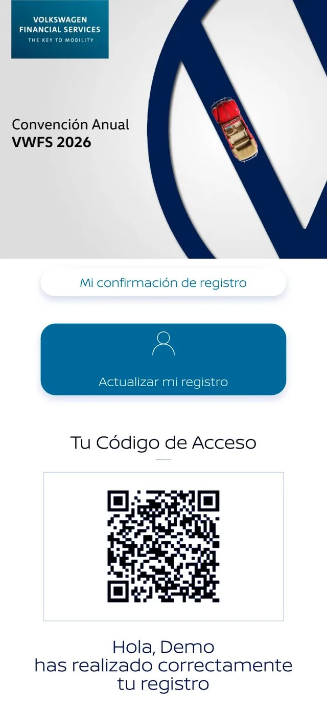 Pantalla de código QR de acceso en la app del evento