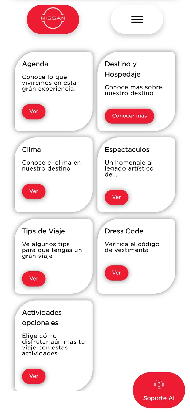 Módulos del evento en la app: agenda, hospedaje, clima y actividades